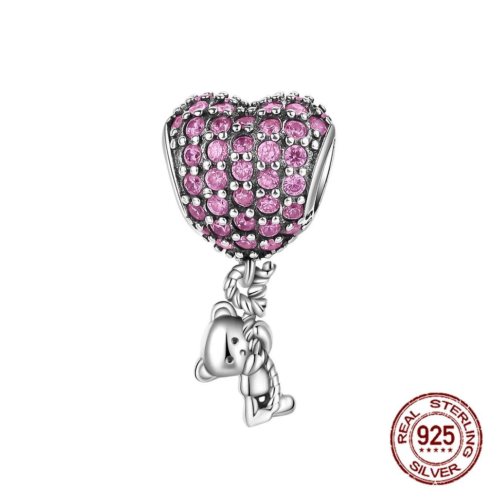 Copper Love Pink Mom Bear Travel Beads Fit Charm Bracelet For Women Fine Jewelry Making