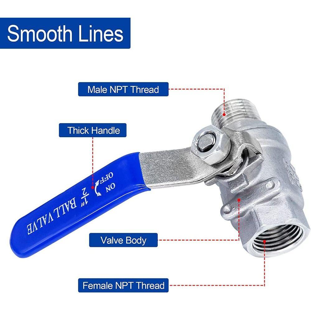 NPT Thread 304 Stainless Steel Ball Valve 1/2" Silver Gas Valve 1000 WOG Female X Male Shut-Off Switch Gas