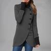 Stand Collar Solid Color Women Coat Long Sleeve Irregular Hem Single Breasted Long Jacket Outerwear