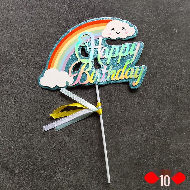 Large Rainbow Birthday Cake Toppers: Seven-Color Balloons, Love Hearts, Clouds, Stars Ornaments