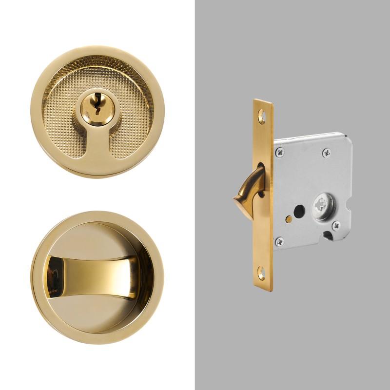 Dooroom Brass Sliding Door Handle Door Lock Set Kitchen Bathroom Wood Door Modern Inlaid Super Thin Shiny PVD Gold Matt Black