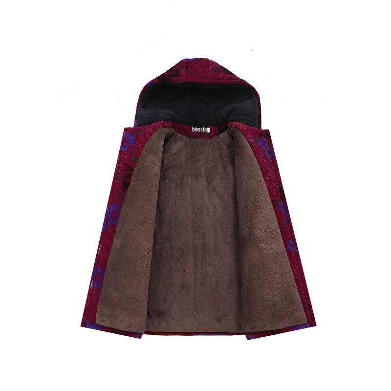 Grandma's Velvet-Lined Corduroy Hooded Winter Coat for Elderly Women