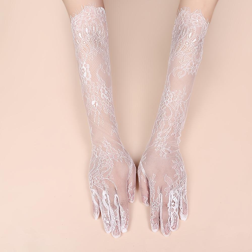 1 Pair Elegant Long Lace Wedding Gloves - 55cm Sheer Mesh Floral Gloves for Bridal, Halloween, Party & Evening Prom (1 Pair)