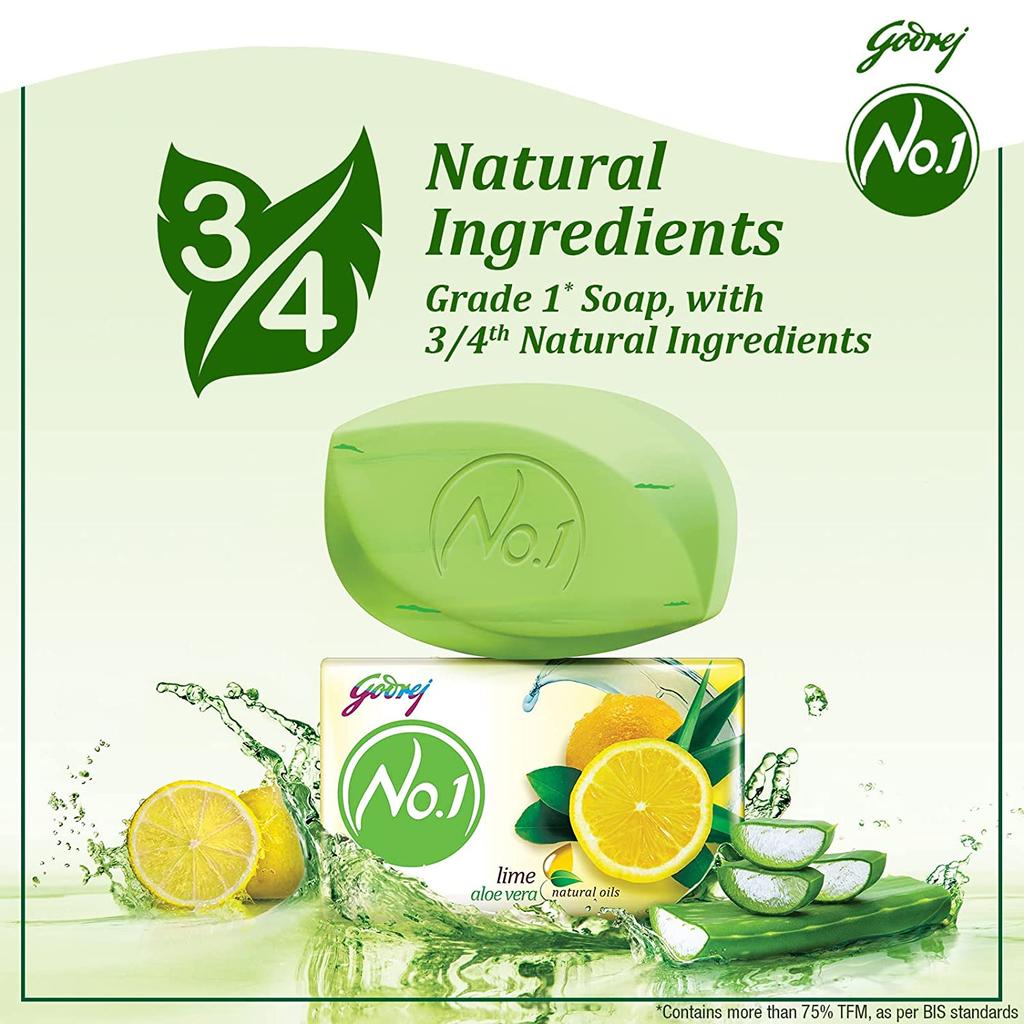 Godrej No.1 Lime & Aloe Vera (150g), Pack of 9 - High TFM (Grade 1 Soap), Long-Lasting Fragrance