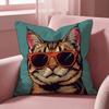 Animal a Cat with Glasses Cushion Cover MultiScene Pillow Cover for Home  Car  Reversible Soft  Durable for Daily Use