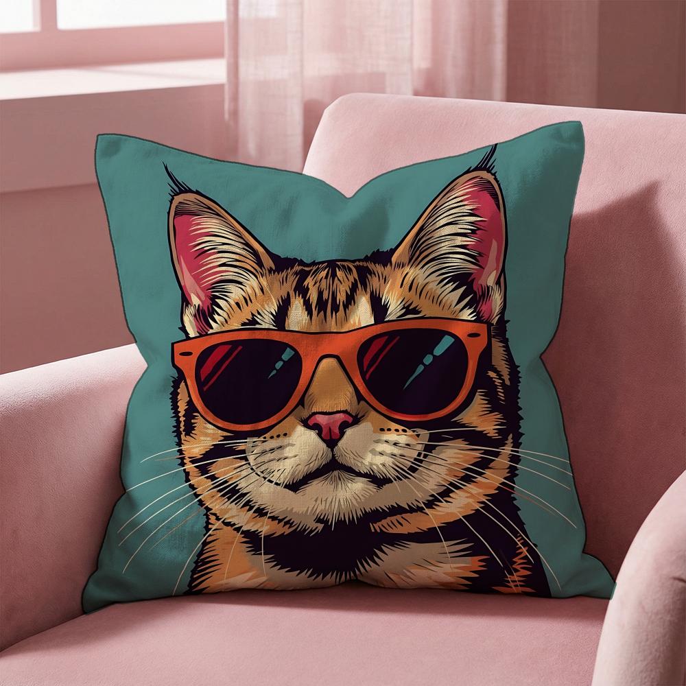 Animal a Cat with Glasses Cushion Cover MultiScene Pillow Cover for Home  Car  Reversible Soft  Durable for Daily Use