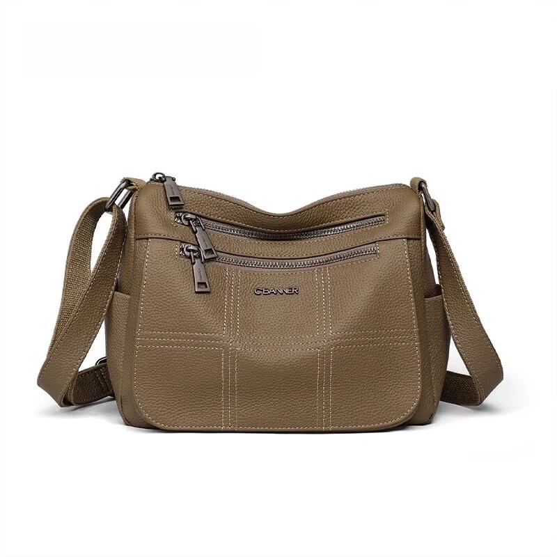 C.BANNER Cowhide Leather Crossbody Bag, Large Capacity Shoulder Bag, Casual Bag