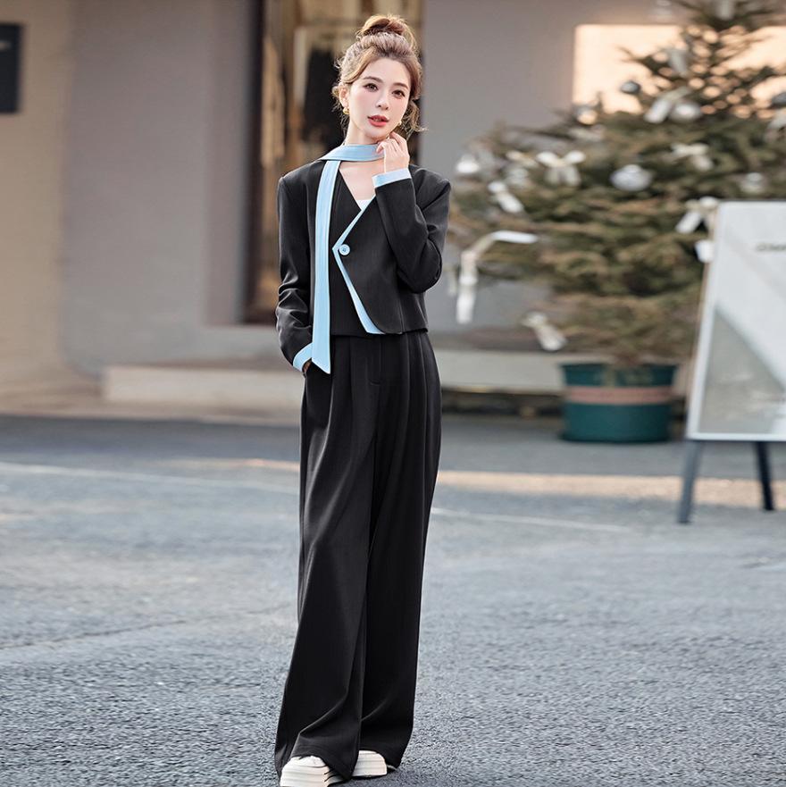 Spring wear a complete set of women's clothing, professional temperament and thin wide-leg pants two-piece set
