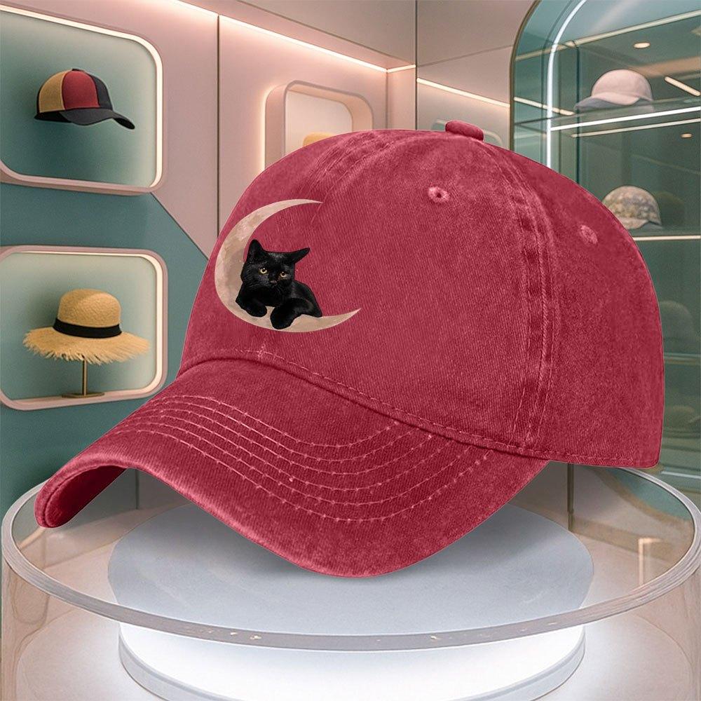 Black Cat Moon Pattern Baseball Cap For Men Women Adjustable Curved Brim Dad Hat Retro Duck Tongue Cap