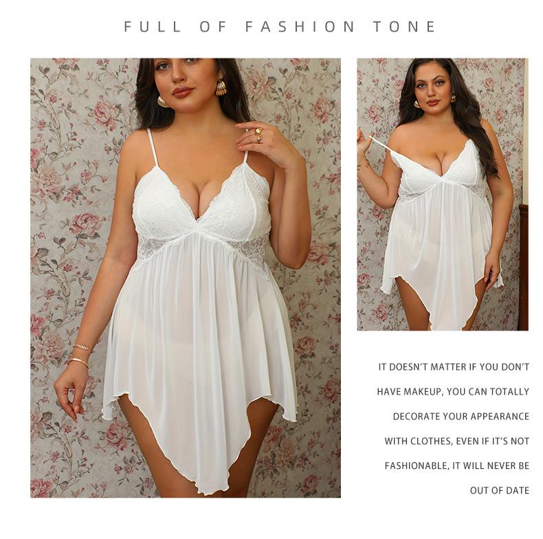 Plus Size See-Through Mesh Camisole V-Neck Dress - Sexy Short Skirt for Date Night