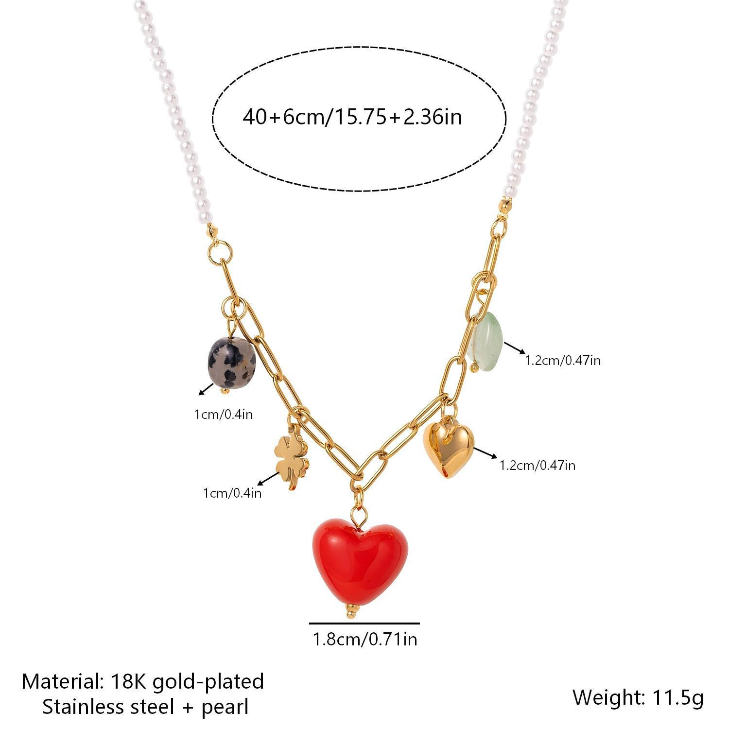 European-American Style 18K Gold Plated Leaf & Red Heart Multi-Pendant Necklace 18K