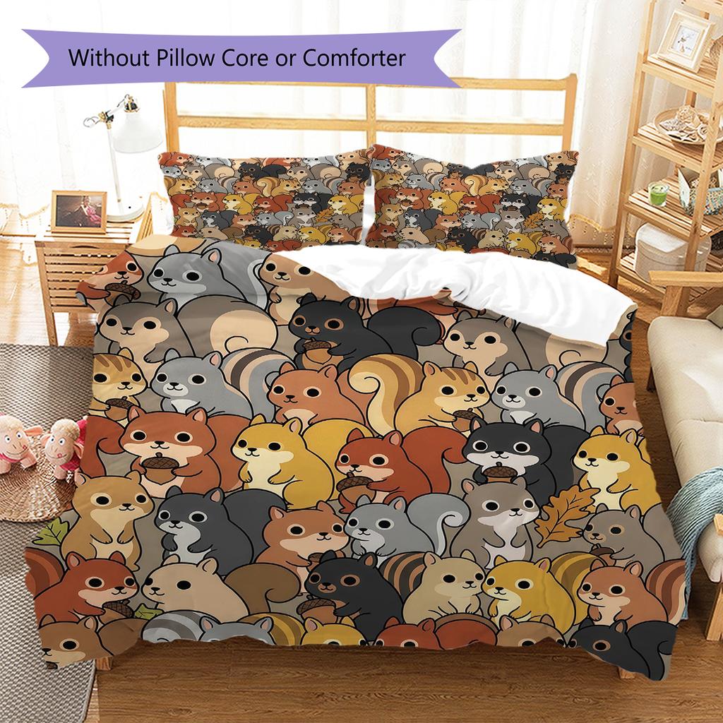 Cartoon Animal Art Pattern Bedding,Quilt Set Quilt Cover Pillowcase Home Birthday Gift (1 * duvet cover + 2 * pillowcase, without core)