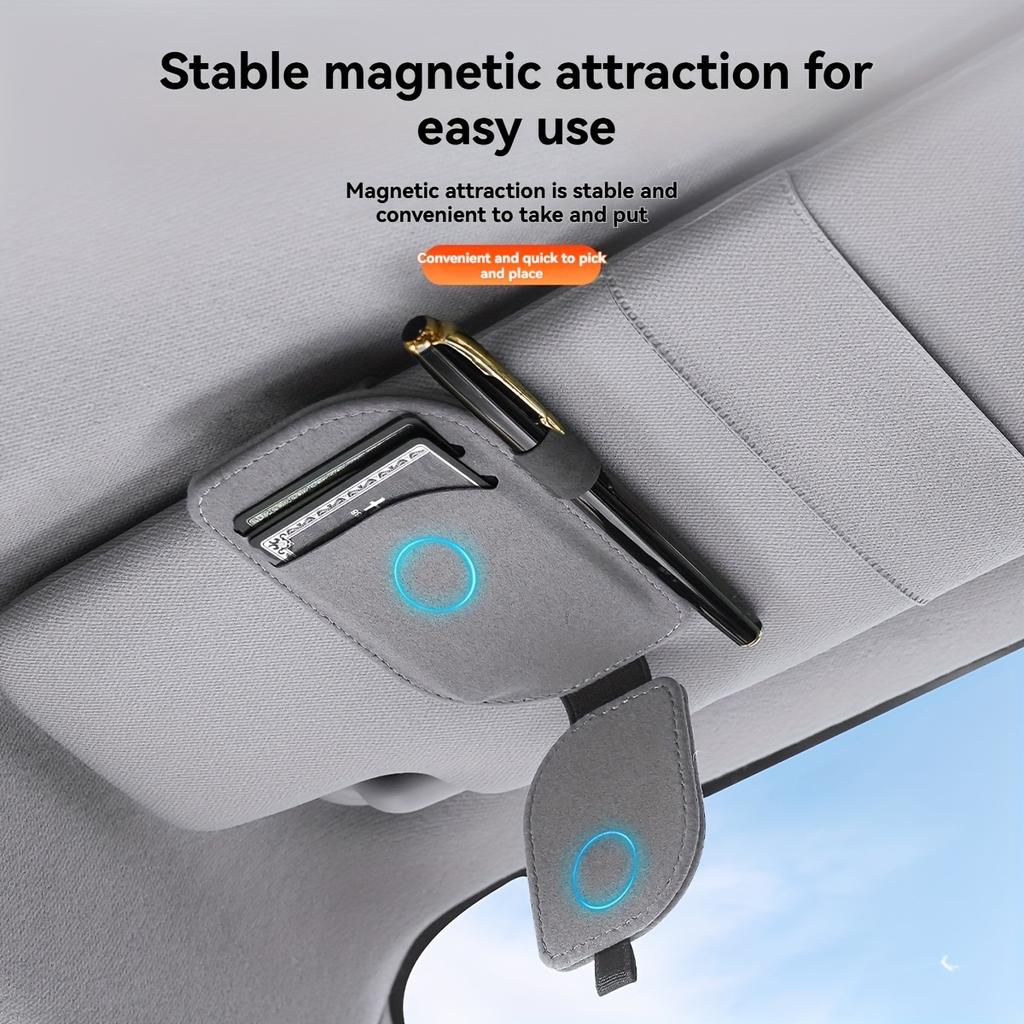 Magnetic Car Glasses Holder & Card Organizer - One-Hand Clip-Detach Fashion Glasses Case with Hands-Free Access To Lighter-like