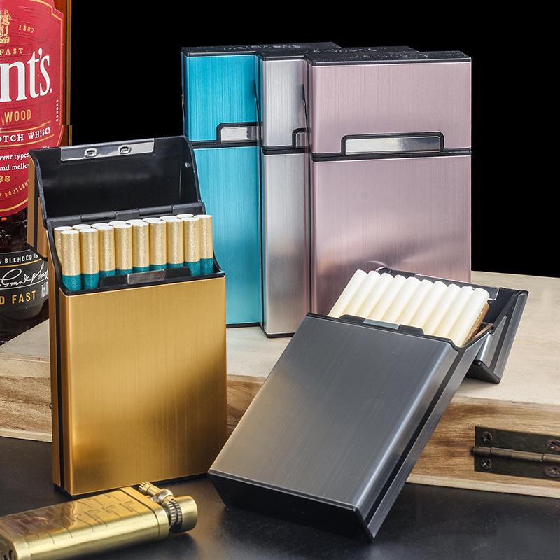 Korean Style Aluminum Alloy Cigarette Case, Holds 20 Regular or Slim Sticks, Magnetic Flip-Top, Unisex Design