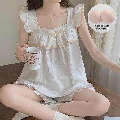 Damen Sommer Strick Baumwoll Pyjama Set – Süßes Ärmelloses Oberteil und Shorts