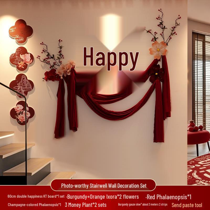 Conjunto de Decoração de Casamento: Decoração Lateral, Escadaria, Fundo de Parede, Quarto Lateral Masculino e Layout do Pátio