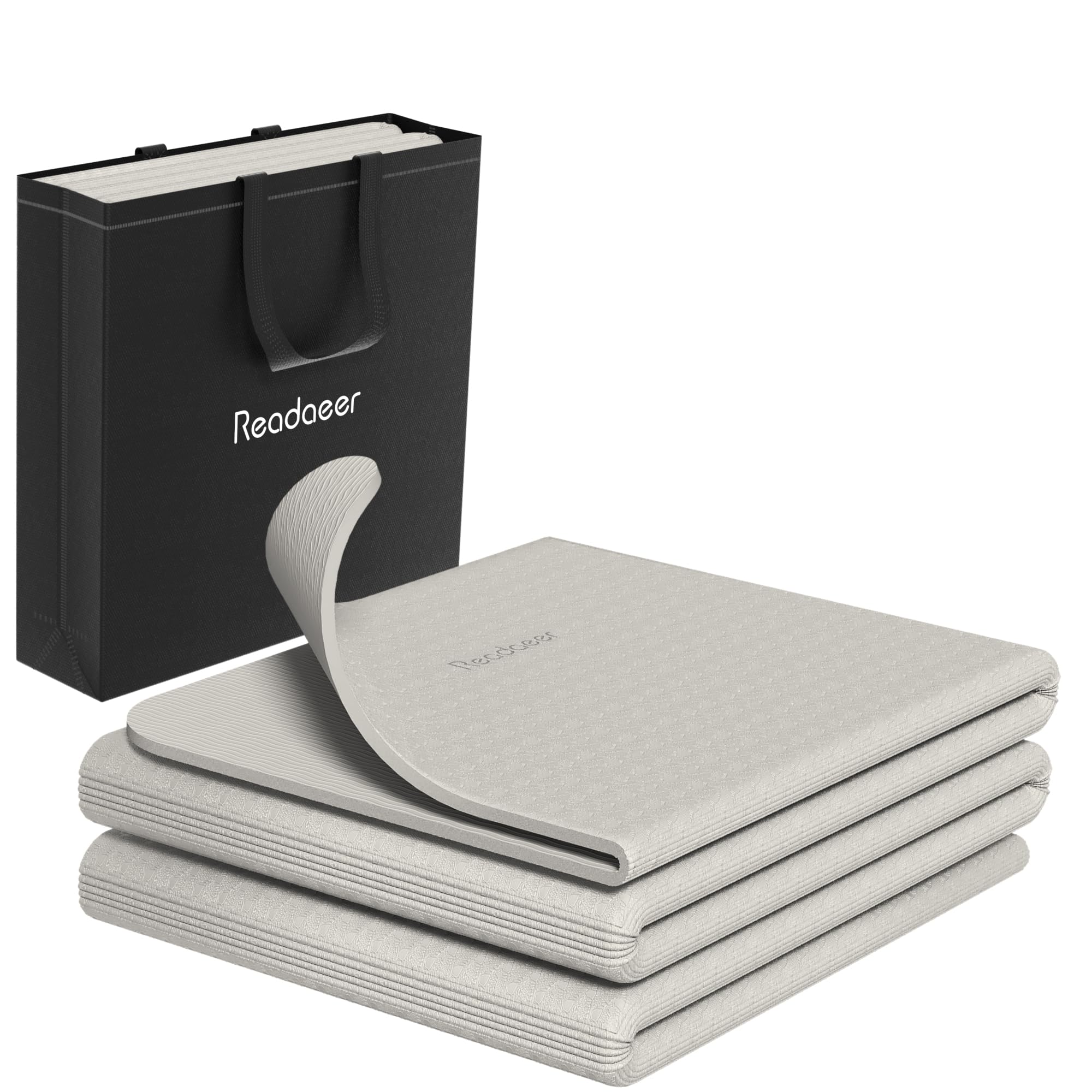 

Readaeer Складной коврик для йоги и тренировок 183 см x 61 см, изготовлен из TPE толщиной 6 мм и включает в себя легкую и удобную для хранения сумку. Идеально подходит для йоги и пилатеса.