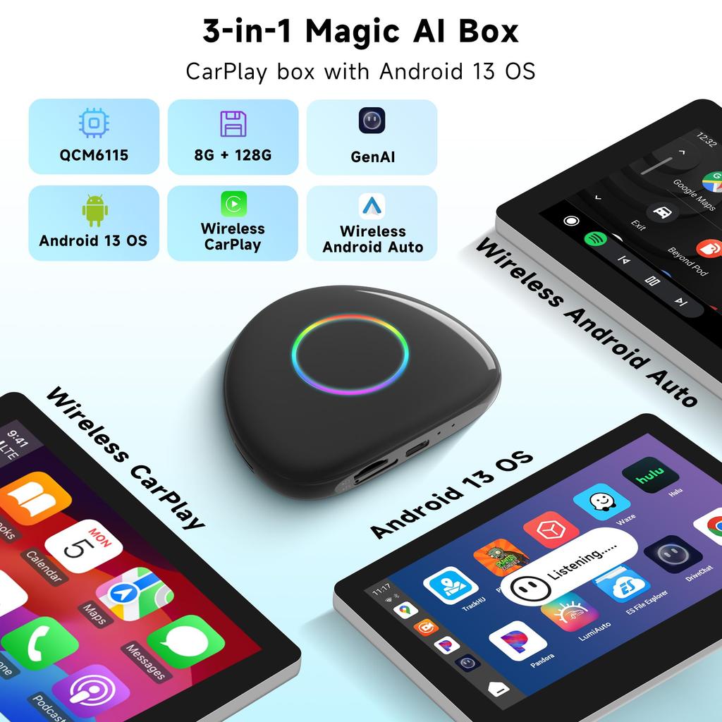 ATOTOOUT Wireless CarPlay Android Auto Compatible ChatGPT AI Android Large Memory Stream Amazon and More 256GB Micro SD Card CB6D [AI Box] &