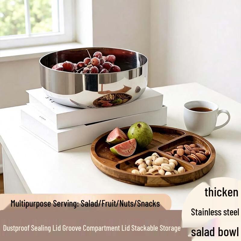 Stainless Steel Divided Dried Fruit Plate with Wooden Lid