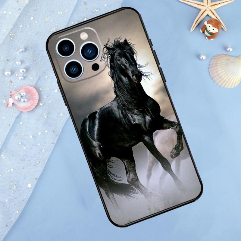 Beautiful Black Horse Case For iPhone 17 Pro Max 16 14 13 12 11 15 Pro Max Plus 12 13 Mini 16e 17 Air Back Cover