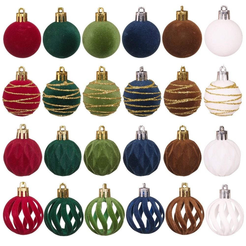 12Pcs/Box Velvet Christmas Hanging Balls 4CM Plastic Christmas Tree Ornament DIY Crafts Painted Christmas Hanging Ornament