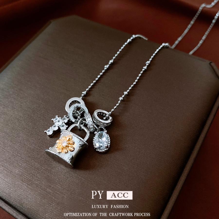Cross Zircon Adjustable Pendant Necklace Design Sense Niche Retro Style Sweater Chain Temperament Necklace Women