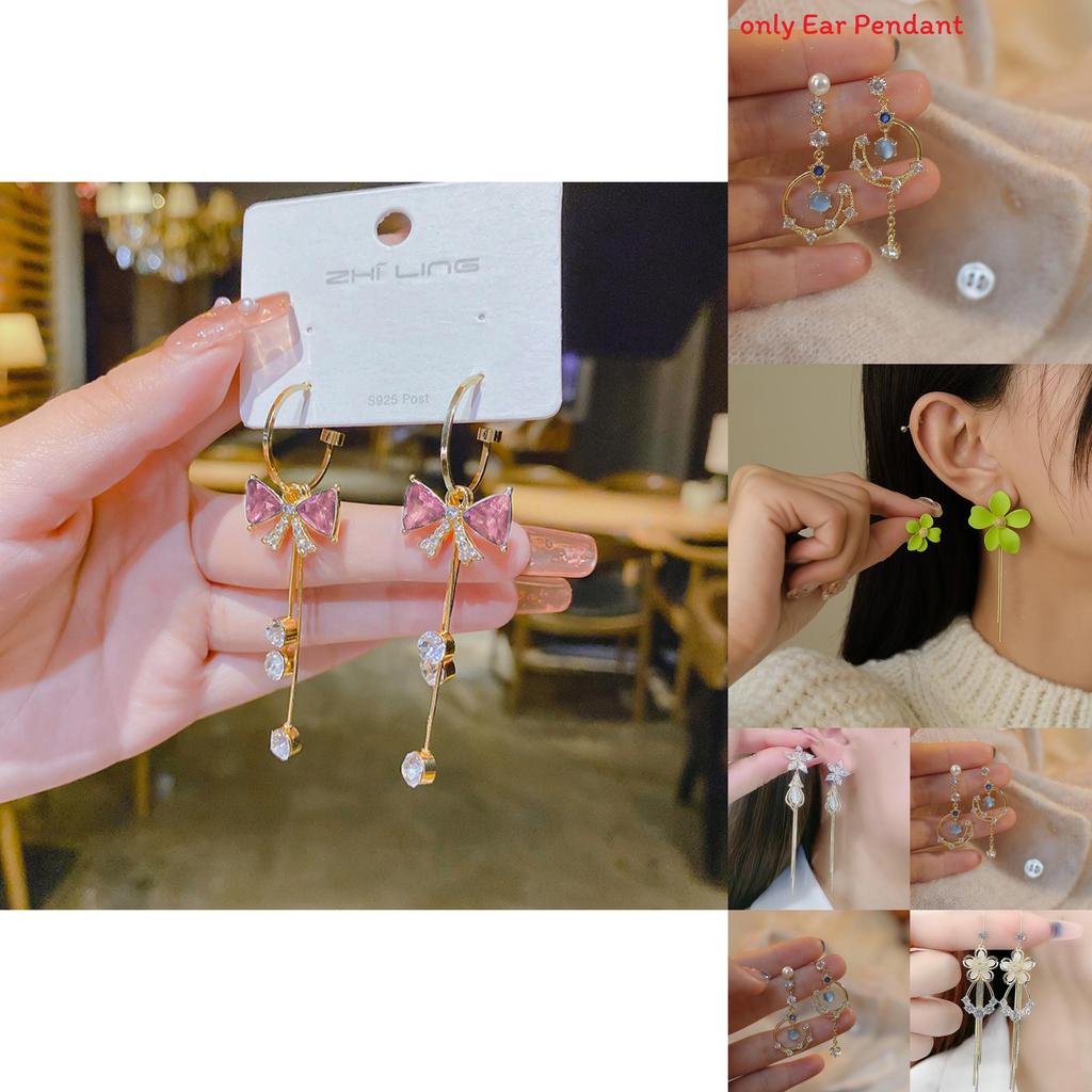 Moon Inspired Long Dangle Earrings With Floral Pattern And Alloy Finish For Womens Fashion