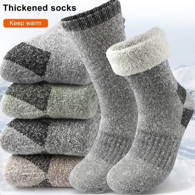 Herren Fleecegefütterte Socken Winter Thermische Wandersocken Dicke Warme Frottee-Halbhohe Socken für Outdoor-Sportarten Skifahren Laufen Alltagskleidung