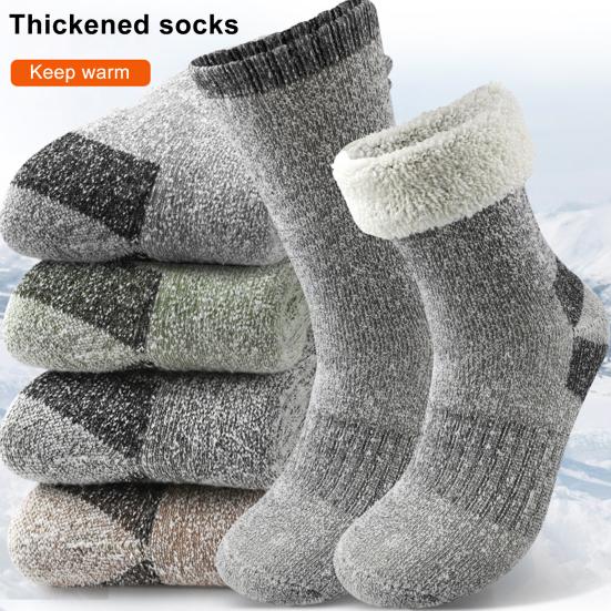 Men Fleece-Lined Socks Winter Thermal Hiking Socks Thick Warm Terry Mid-Calf Socks