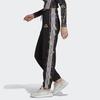 adidas High Waist Lace-Up Printed Striped Sports Trousers Women Bottoms Black HU0268