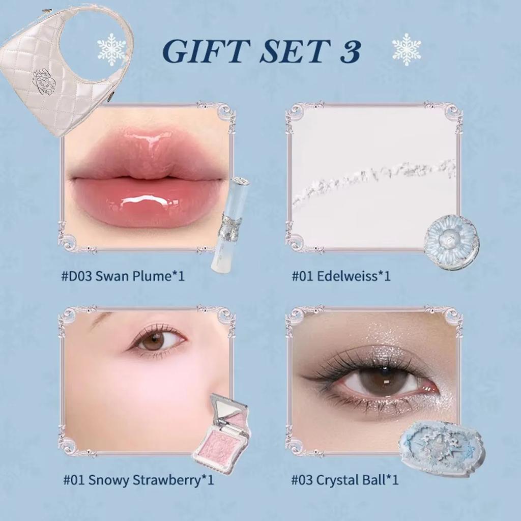 Flower Knows Snow Ballet Weihnachten Make-up Geschenkset Lidschatten, Rouge, Lipgloss Fixierpuder mit Kosmetiktasche Schönheitskollektion