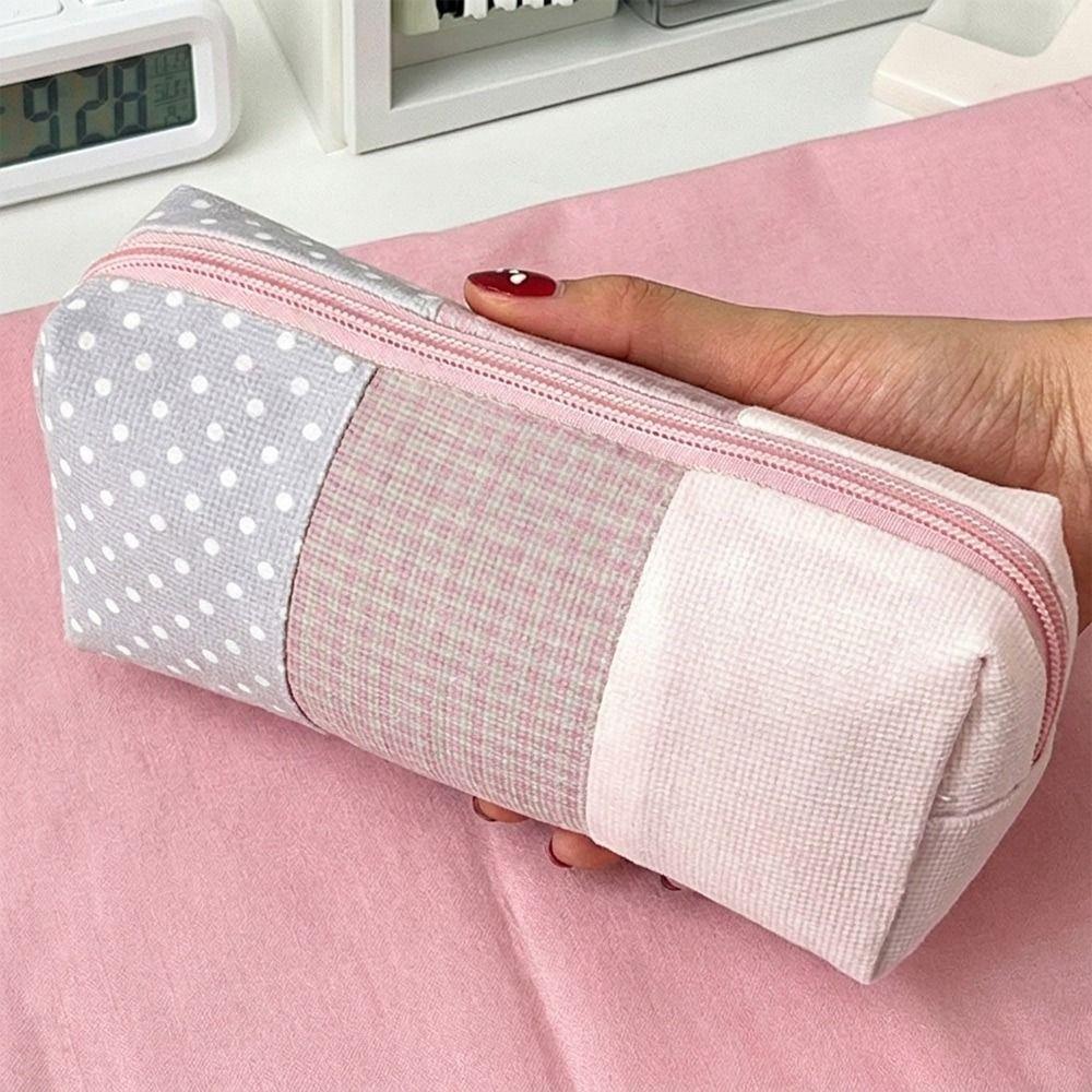 Polka Dot & Plaid Pencil Case Patchwork Pencil Pouch INS Pen Bag  School Office