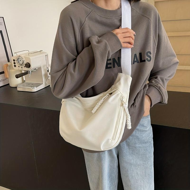 Simple Solid Color Large-capacity Durable Nylon Messenger Bag