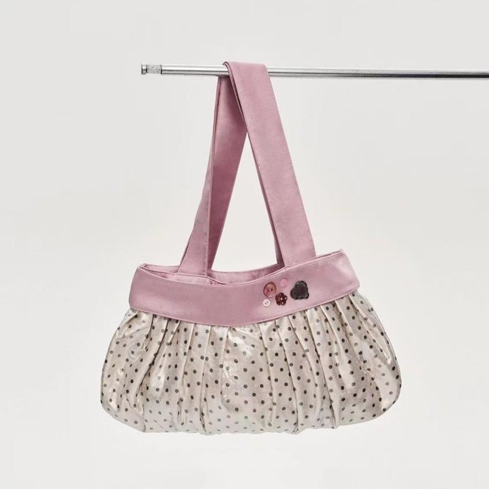 New Polka Dot Underarm Bag Pink Large Capacity Shoulder Bag Pleated Multifunctional Tote Bag Women розовый