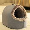 Warm Cat Cave Bed Cozy Pet Calming Nest Plush Hooded Cat Bed Fluffy Winter