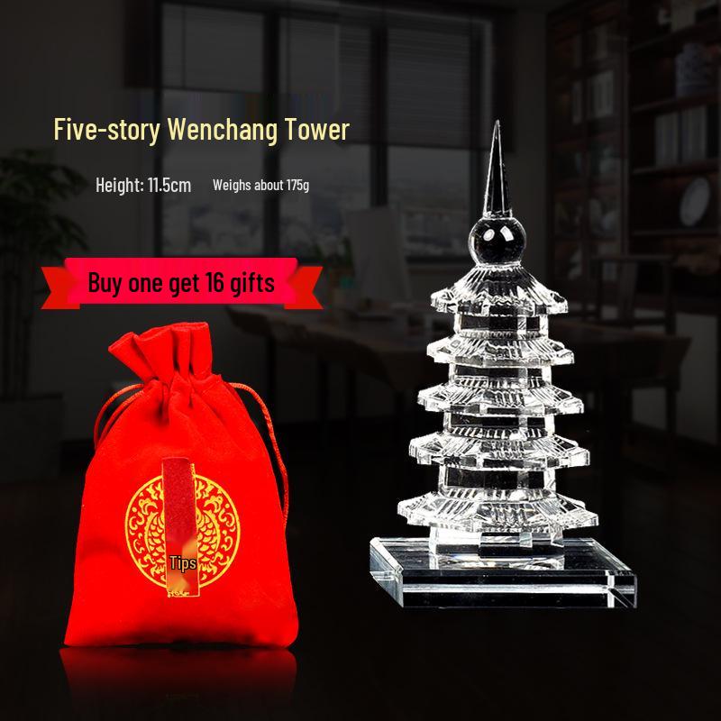 White Crystal Wenchang Pagoda Pen Holder - 13-Story Desk Ornament for Study Room Decoration.
