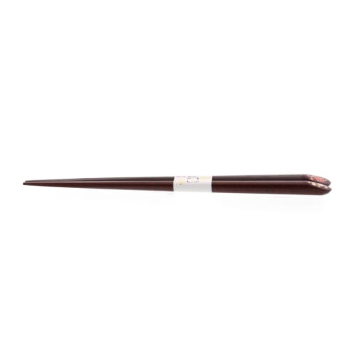 Chopsticks with Gold Base, Red and White Plum Design, Natural Wood, Lacquered Finish, Pointed Tips, 20.5cm