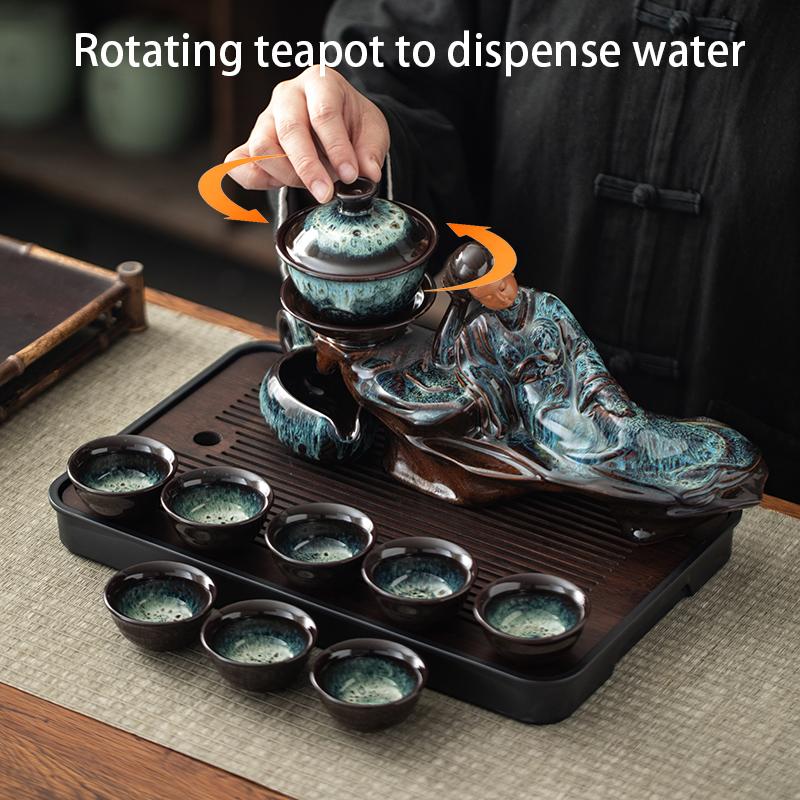 1 Set of Creative Lazy Tea Set, Semi-automatic Beauty Teapot, Magnetic Rotating Water Guide, Chinese Kung Fu Tea Set