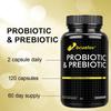 Probiotic and prebiotic capsules, each containing 4.4 billion CFU of live bacteria, 120 capsules.