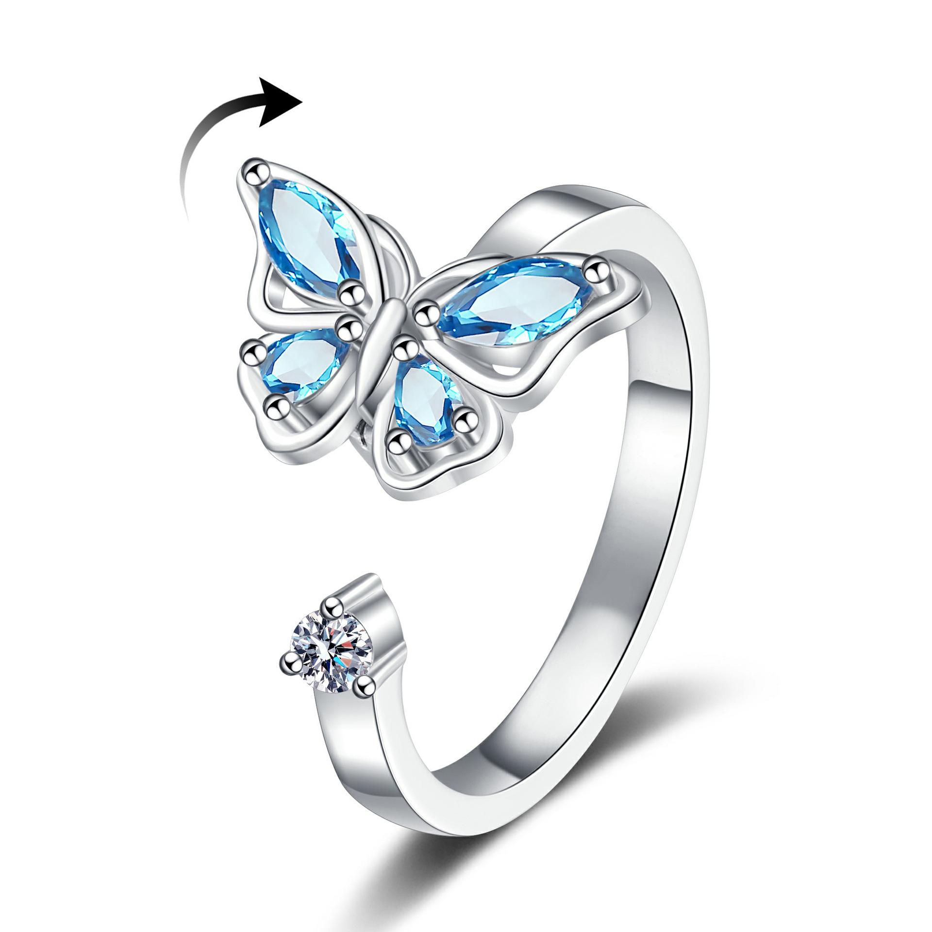 2026 Rotatable Butterfly Opening Ring Women s Cold Niche Simple Jewelry Ring Resizable