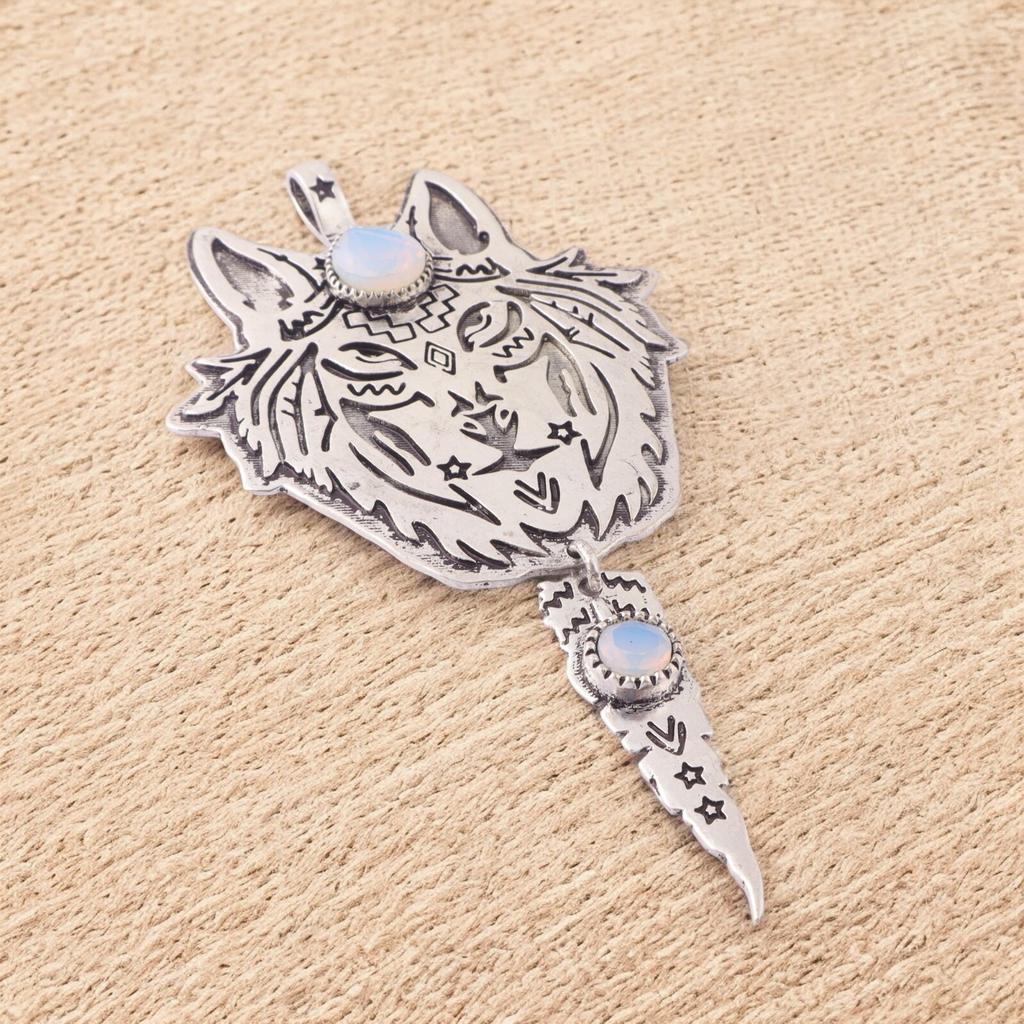 Genuine Milky Opal Gemstone 925 Sterling Silver Oxidized Pendant 4" For Women CP-26-16