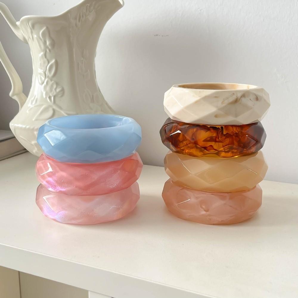 Bohemian Colorful Resin Bangle Transparent Wide Chunky Hand Ring Exaggerated Pearly Bracelet Girls
