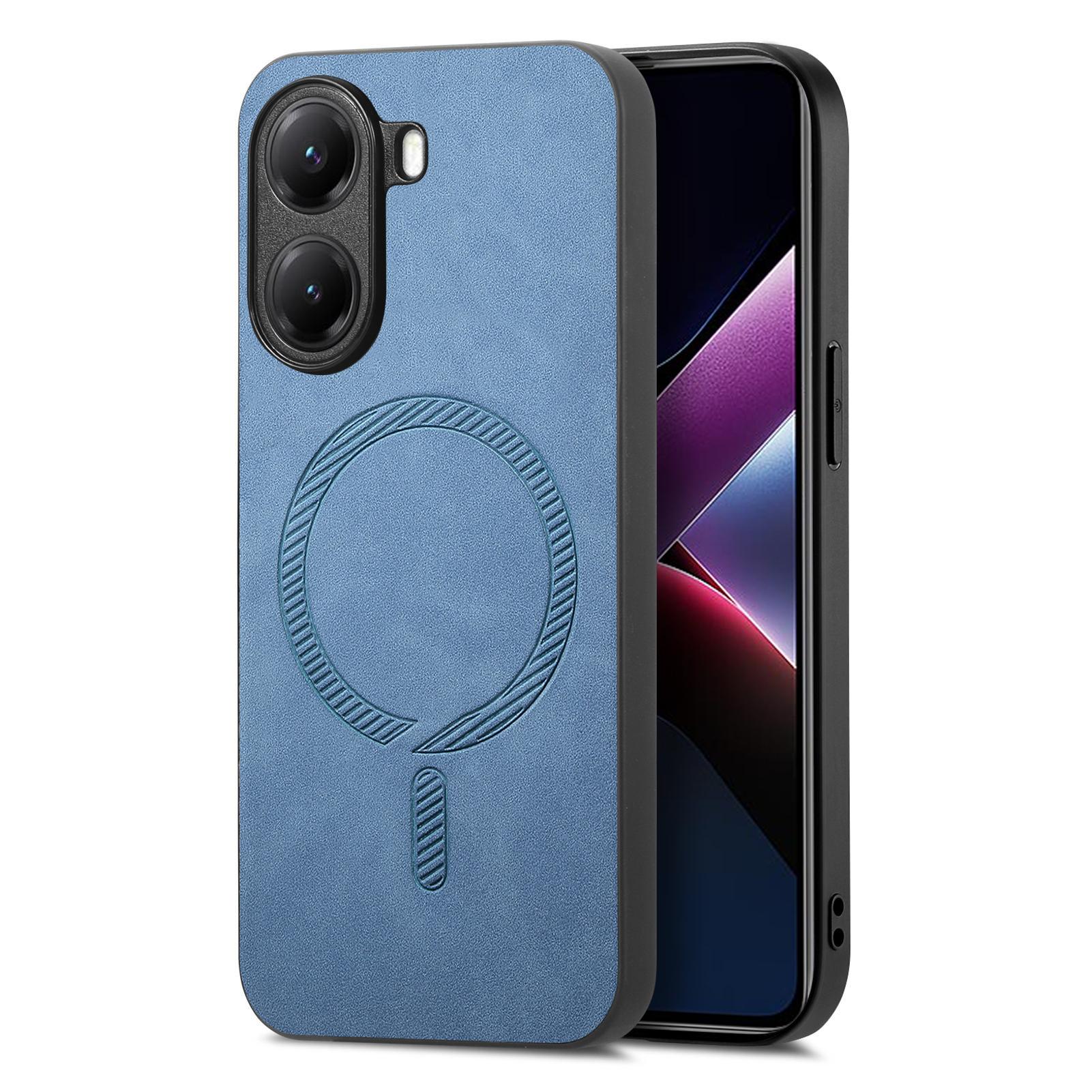 

For Xiaomi Poco X7 Pro 5G Leather Back Case Compatible with MagSafe Skin-touch Phone Cover Blue