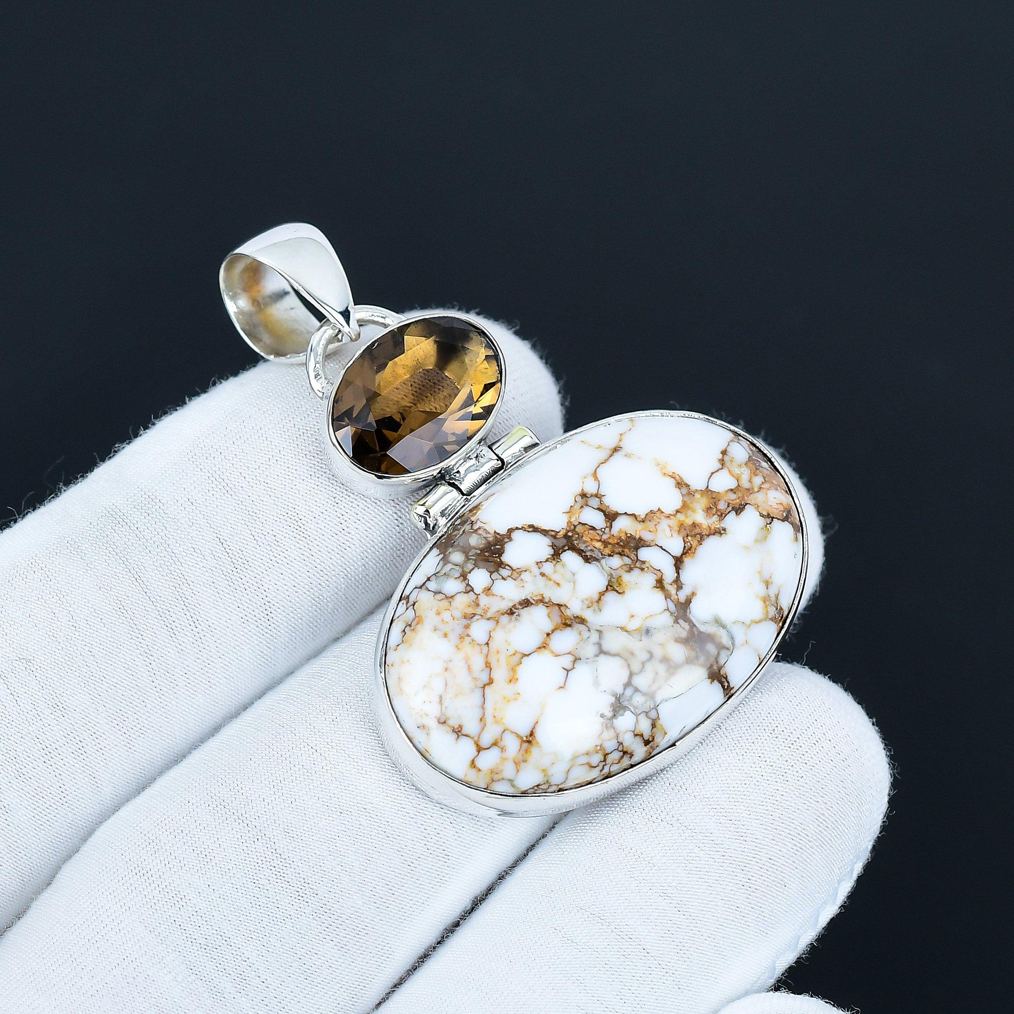 

Подвеска Натуральный дикий конь и дымчатый топаз , ювелирные изделия из стерлингового серебра 925 пробы, украшения ручной работы, украшения в стиле бохо, антикварная подвеска для подарков на годовщину 6.5 Cm белый