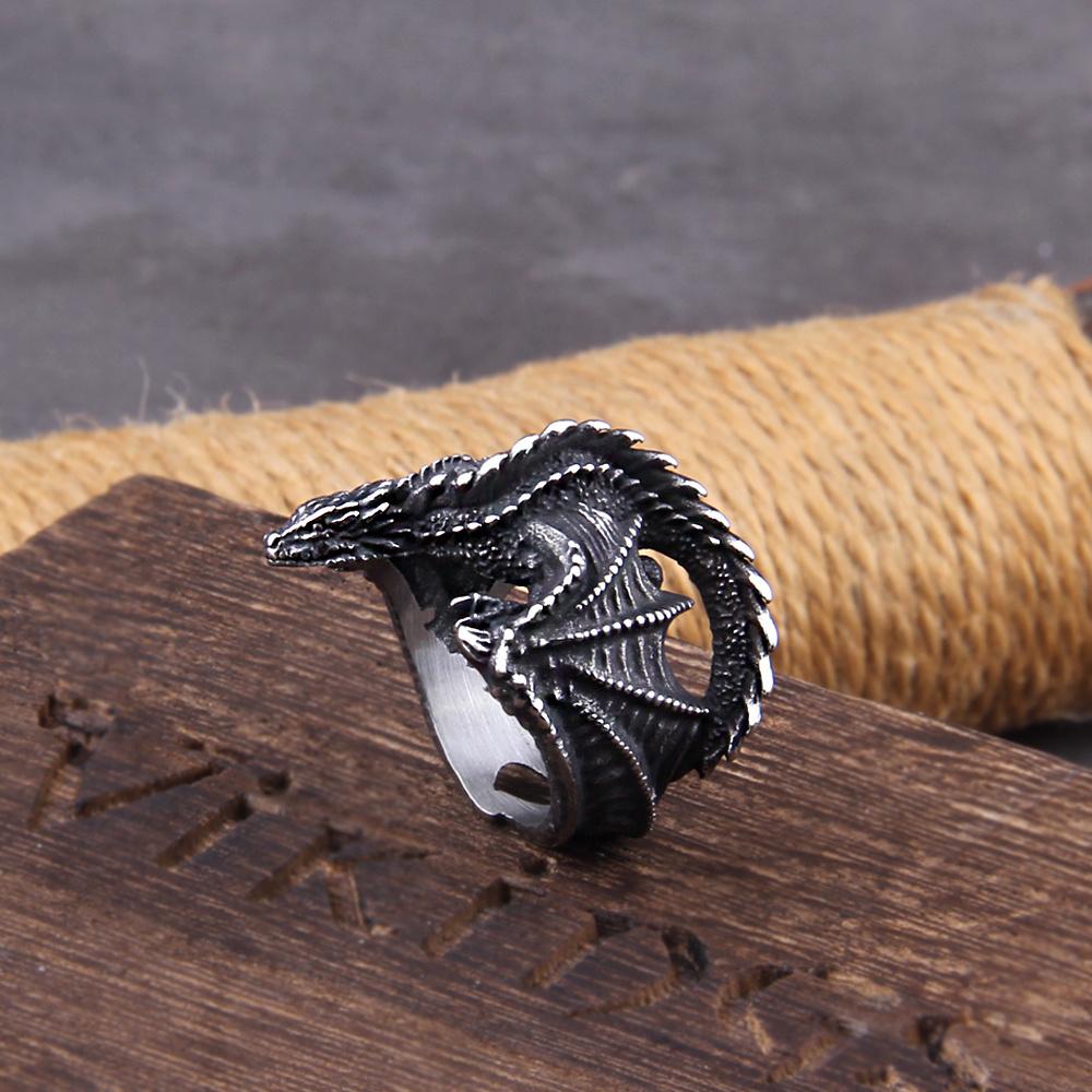 A Huge Dragon Ring with Viking Style Men's Fashion Jewelry As a Gift