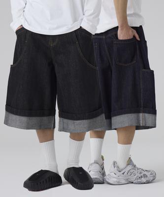 AOTT Wide Roll-Up Denim Bermuda Shorts 2 Colors