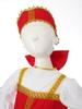 Girls Russian Costume Round Neck Puff Sleeve Gold Embroidery Knee Length Dress Beautiful Headpiece Traditional Set