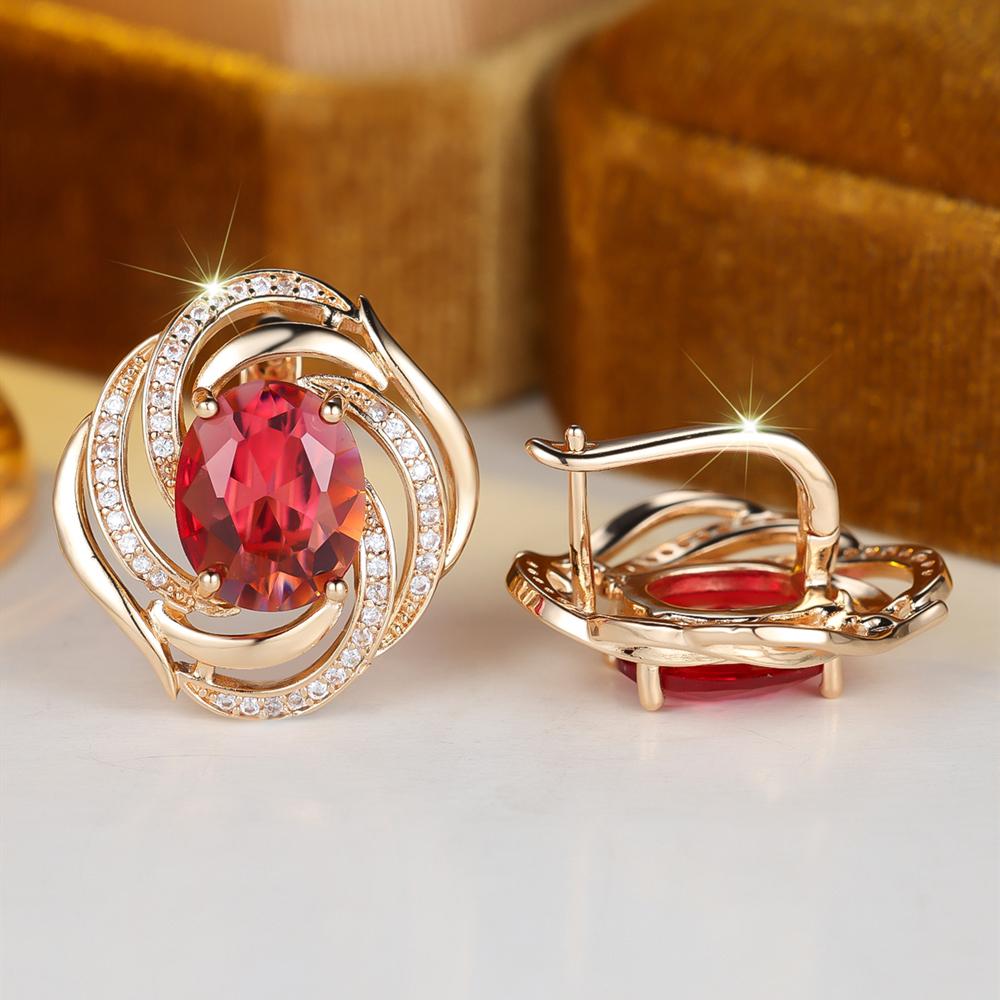 Luxury Oval Cut Rose Red Zircon Drop Earrings for Women Wedding Party Jewelry Gifts
