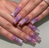 24 Pcs Purple Y2K Press On Nails Long Coffin Shape With Star Diamond Designs Full Cover False Nails For Women