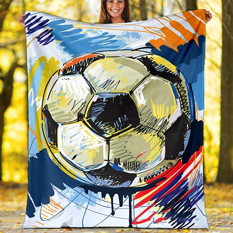 Soccer Theme Printed Blanket - Perfect for Couch, Bed, Travel & Outdoor Use | Machine Washable, Cozy & Durable.